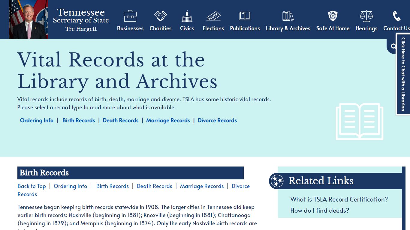 Vital Records at the Library and Archives | Tennessee Secretary of State